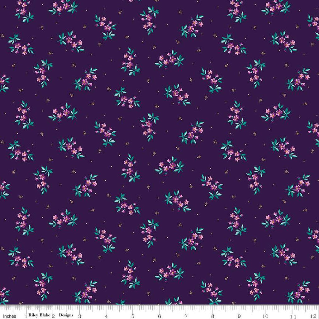 Brilliance Delicate Floral C14222 Plum - Riley Blake Designs - Flowers Pin Dots - Quilting Cotton Fabric