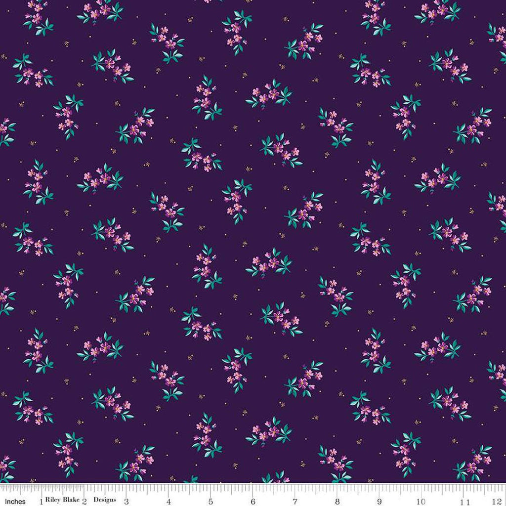 10" End of Bolt - Brilliance Delicate Floral C14222 Plum - Riley Blake Designs - Flowers Pin Dots - Quilting Cotton Fabric