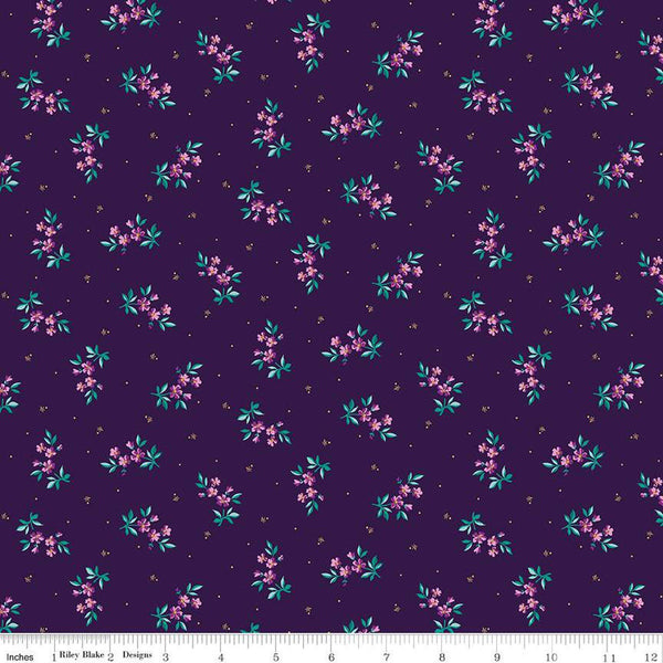 10" End of Bolt - Brilliance Delicate Floral C14222 Plum - Riley Blake Designs - Flowers Pin Dots - Quilting Cotton Fabric