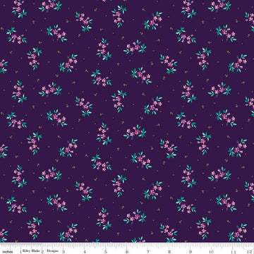 10" End of Bolt - Brilliance Delicate Floral C14222 Plum - Riley Blake Designs - Flowers Pin Dots - Quilting Cotton Fabric