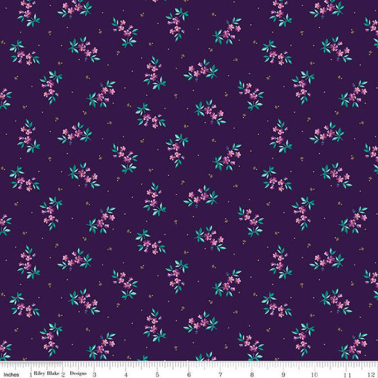 10" End of Bolt - Brilliance Delicate Floral C14222 Plum - Riley Blake Designs - Flowers Pin Dots - Quilting Cotton Fabric