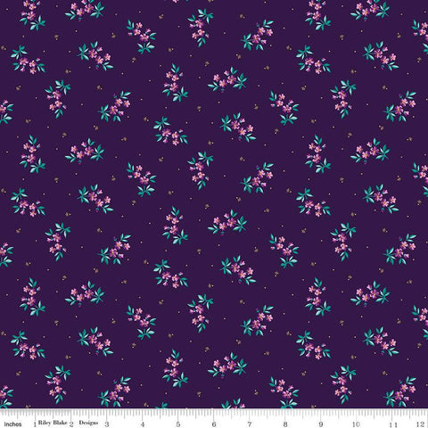 Brilliance Delicate Floral C14222 Plum - Riley Blake Designs - Flowers Pin Dots - Quilting Cotton Fabric