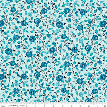 SALE Brilliance Floral C14223 Blue - Riley Blake Designs - Flowers Vines - Quilting Cotton Fabric