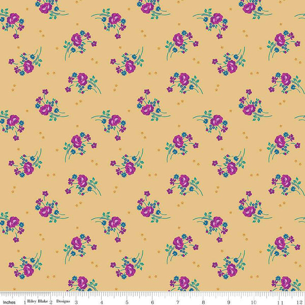 SALE Brilliance Bouquets C14224 Honey by Riley Blake Designs - Floral Flowers - Quilting Cotton Fabric