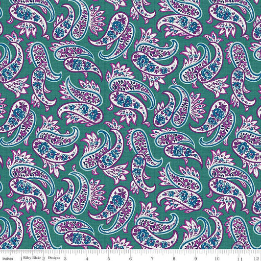 Fat Quarter End of Bolt - SUPER DEAL Brilliance Paisley C14225 Teal - Riley Blake - Floral Flowers- Filled Paisleys - Quilting Cotton Fabric