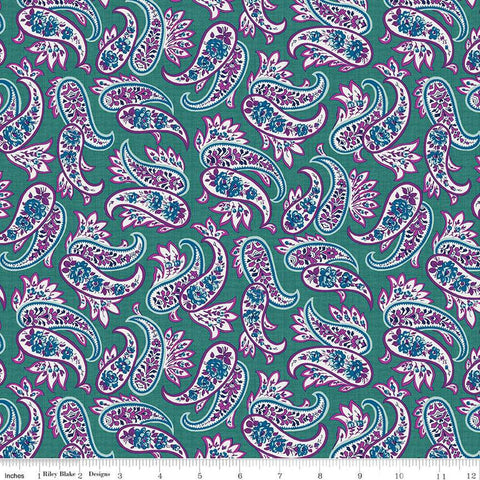 Fat Quarter End of Bolt - CLEARANCE Brilliance Paisley C14225 Teal by Riley Blake - Floral Flowers- Filled Paisleys - Quilting Cotton Fabric