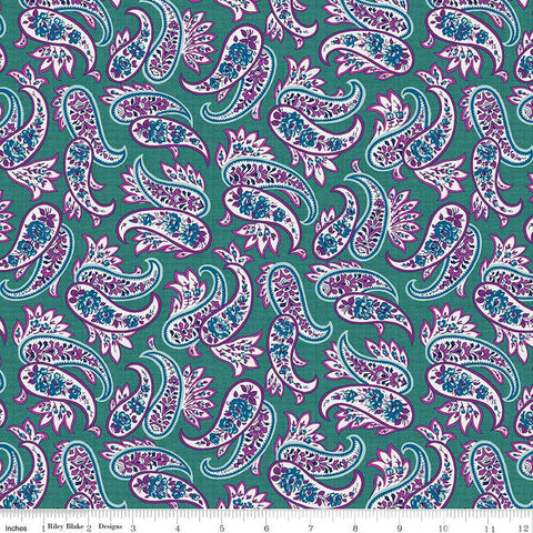 SALE Brilliance Paisley C14225 Teal by Riley Blake Designs - Floral Flowers Flower-Filled Paisleys - Quilting Cotton Fabric