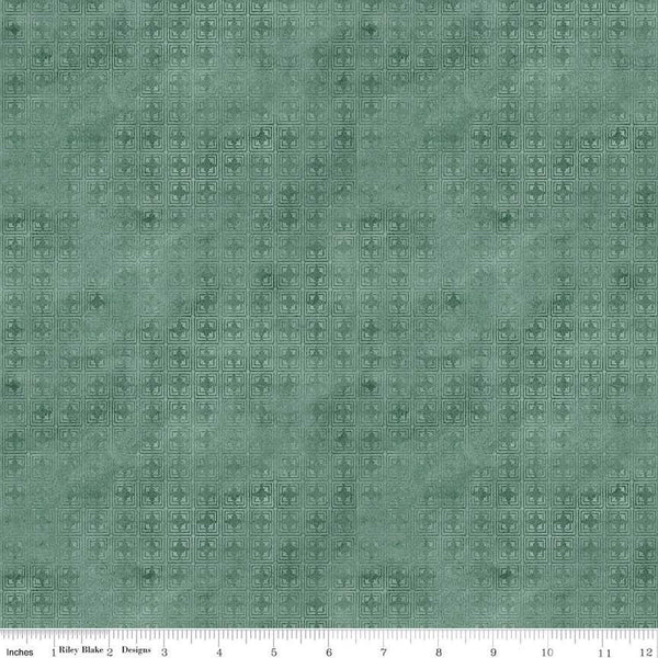 Fat Quarter End of Bolt - Hop Hop Hooray Tiles C14275 Teal by Riley Blake- Easter Folk Art Geometric - Teresa Kogut - Quilting Cotton Fabric