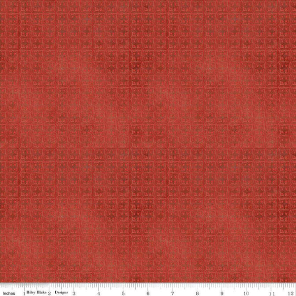 9" End of Bolt Piece - Hop Hop Hooray Tiles C14275 Red by Riley Blake - Easter Folk Art Geometric - Teresa Kogut - Quilting Cotton Fabric