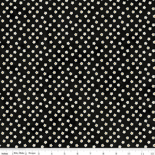 DEAL Hop Hop Hooray Daisies C14276 Black - Riley Blake - Easter Folk Art Floral Flowers - Teresa Kogut- Quilting Cotton Fabric