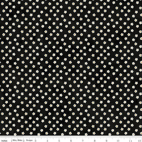 SALE Hop Hop Hooray Daisies C14276 Black by Riley Blake - Easter Folk Art Floral Flowers - Teresa Kogut- Quilting Cotton Fabric