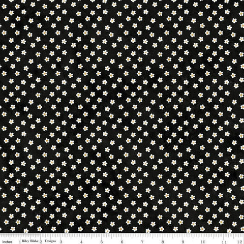 SALE Hop Hop Hooray Daisies C14276 Black by Riley Blake - Easter Folk Art Floral Flowers - Teresa Kogut- Quilting Cotton Fabric