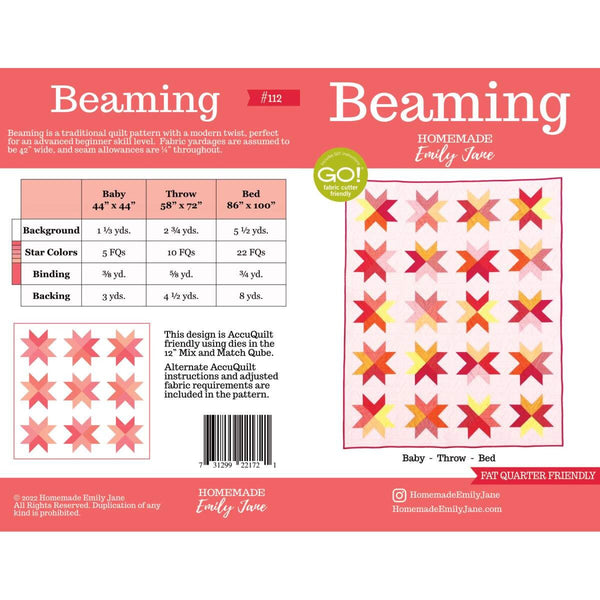 SALE Beaming Quilt PATTERN P195 by Homemade Emily Jane - Riley Blake Designs - INSTRUCTIONS Only - Fat Quarter Friendly - Multiple Sizes