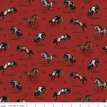 29" End of Bolt - John Wayne Courage Horses C14301 Barn Red - Riley Blake Designs - Western - Quilting Cotton Fabric - Licensed Product