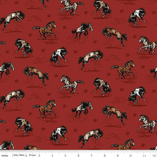 29" End of Bolt - John Wayne Courage Horses C14301 Barn Red - Riley Blake Designs - Western - Quilting Cotton Fabric - Licensed Product