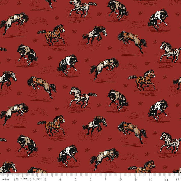 John Wayne Courage Horses C14301 Barn Red - Riley Blake Designs - Western - Quilting Cotton Fabric - Licensed Product