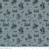 Fat Quarter End of Bolt - John Wayne Courage Cowboys C14302 Storm - Riley Blake - Horses Saddles Wagons - Quilting Cotton - Licensed Product