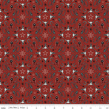 John Wayne Courage Bandana C14304 Barn Red - Riley Blake Designs - Western Ropes Horseshoes - Quilting Cotton Fabric - Licensed Product