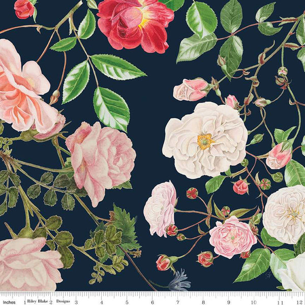 SALE Floral Gardens Main CD14360 Midnight - Riley Blake Designs - DIGITALLY PRINTED Floral Flowers Leaves - Quilting Cotton Fabric