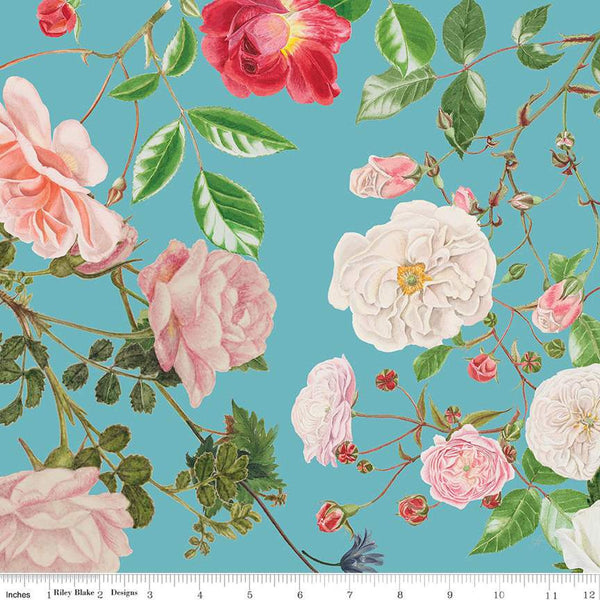 SALE Floral Gardens Main CD14360 Sky - Riley Blake Designs - DIGITALLY PRINTED Floral Flowers Leaves - Quilting Cotton Fabric