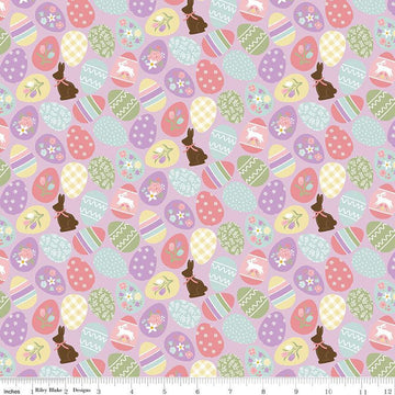 SALE Bunny Trail Easter Eggs C14251 Lilac - Riley Blake Designs - Easter Eggs Chocolate Bunnies - Quilting Cotton Fabric