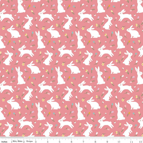 15" End of Bolt - Bunny Trail Bunnies C14252 Peony by Riley Blake Designs - Easter Rabbits Flowers - Quilting Cotton Fabric