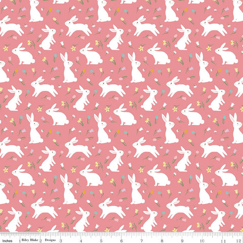 Bunny Trail Bunnies C14252 Peony by Riley Blake Designs - Easter Rabbits Flowers - Quilting Cotton Fabric
