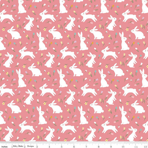 15" End of Bolt - Bunny Trail Bunnies C14252 Peony by Riley Blake Designs - Easter Rabbits Flowers - Quilting Cotton Fabric