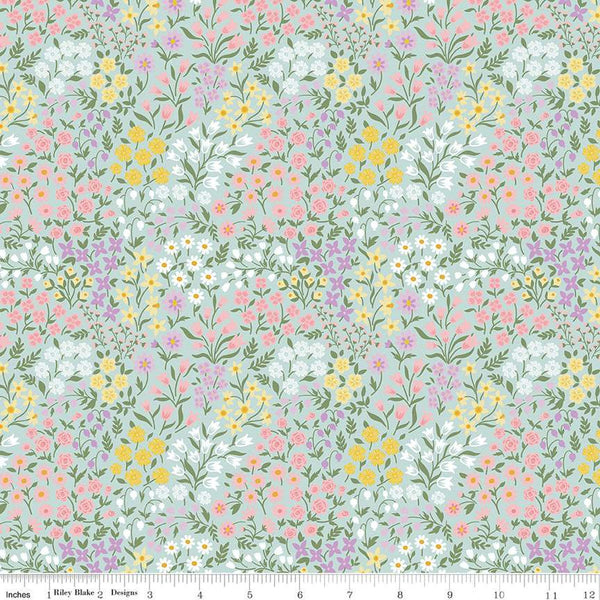 CLEARANCE Bunny Trail Spring Floral C14253 Powder by Riley Blake Designs - Easter Flowers - Quilting Cotton Fabric