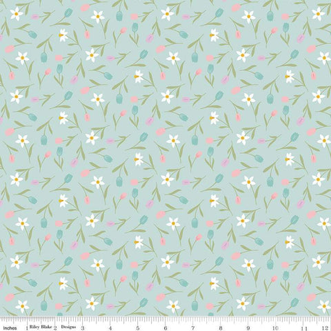 SALE Bunny Trail Tulip Toss C14254 Powder by Riley Blake Designs - Easter Floral Flowers Tulips - Quilting Cotton Fabric