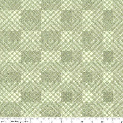 Fat Quarter End of Bolt - Bunny Trail Plaid C14256 Green by Riley Blake Designs - Easter Small Diagonal Plaid - Quilting Cotton Fabric