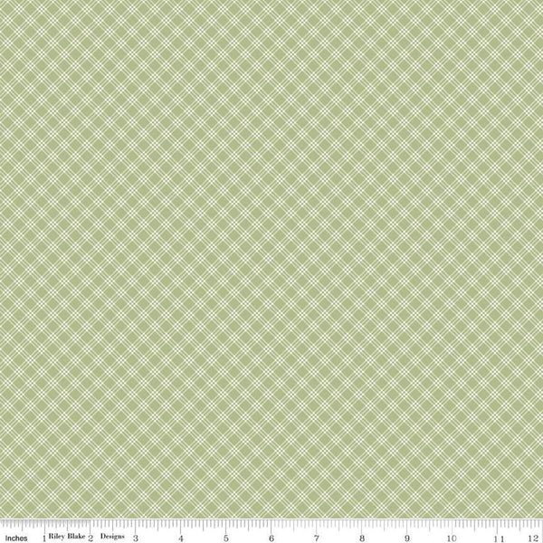 Fat Quarter End of Bolt - Bunny Trail Plaid C14256 Green by Riley Blake Designs - Easter Small Diagonal Plaid - Quilting Cotton Fabric