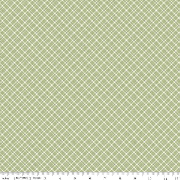 Fat Quarter End of Bolt - Bunny Trail Plaid C14256 Green by Riley Blake Designs - Easter Small Diagonal Plaid - Quilting Cotton Fabric