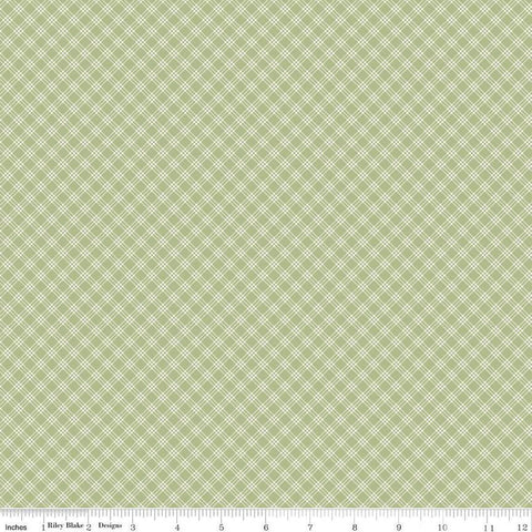 Fat Quarter End of Bolt - Bunny Trail Plaid C14256 Green by Riley Blake Designs - Easter Small Diagonal Plaid - Quilting Cotton Fabric