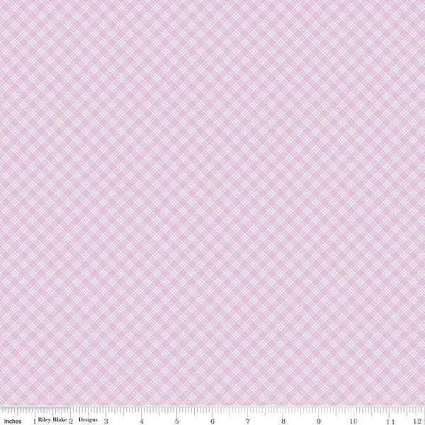Fat Quarter End of Bolt - Bunny Trail Plaid C14256 Lilac by Riley Blake Designs - Easter Small Diagonal Plaid - Quilting Cotton Fabric