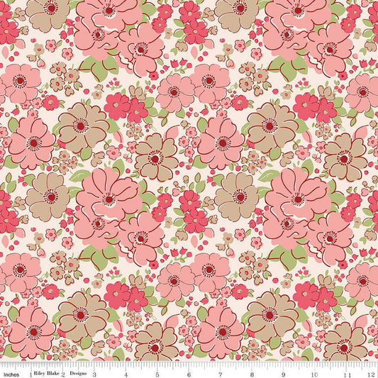 SALE Mercantile Lovely C14380 Tea Rose - Riley Blake Designs - Lori Holt - Floral Flowers - Quilting Cotton Fabric