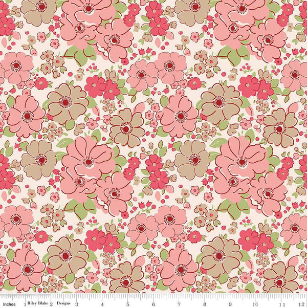 SALE Mercantile Lovely C14380 Tea Rose by Riley Blake Designs - Lori Holt - Floral Flowers - Quilting Cotton Fabric