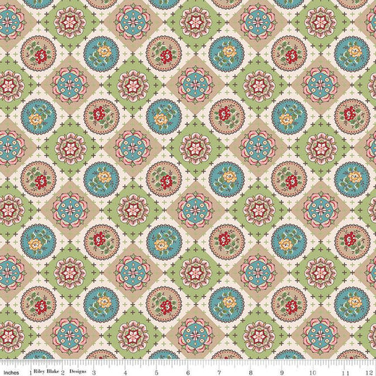 SALE Mercantile Heritage C14381 Multi - Riley Blake Designs - Lori Holt - Floral Medallions Flowers - Quilting Cotton Fabric