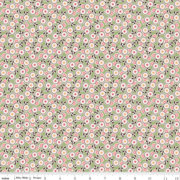 SALE Mercantile Legacy C14384 Lettuce by Riley Blake Designs - Lori Holt - Floral Flowers - Quilting Cotton Fabric