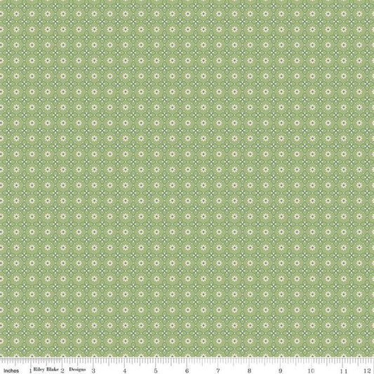 SALE Mercantile Dainty C14385 Lettuce - Riley Blake Designs - Lori Holt - Floral Flowers Geometric Daisies - Quilting Cotton Fabric