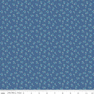 SALE Mercantile Delightful C14388 Denim - Riley Blake Designs - Lori Holt - Floral Flowers - Quilting Cotton Fabric