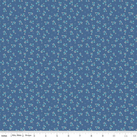 SALE Mercantile Delightful C14388 Denim - Riley Blake Designs - Lori Holt - Floral Flowers - Quilting Cotton Fabric