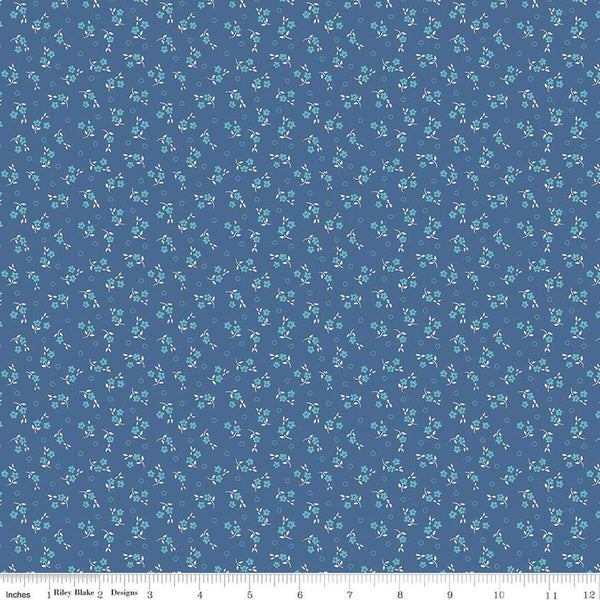 SALE Mercantile Delightful C14388 Denim by Riley Blake Designs - Lori Holt - Floral Flowers - Quilting Cotton Fabric