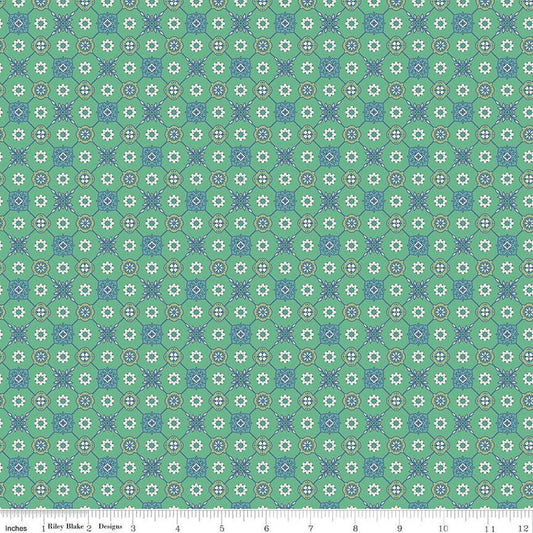 SALE Mercantile Heirloom C14389 Alpine - Riley Blake Designs - Lori Holt - Geometric Flowers Daisies - Quilting Cotton Fabric