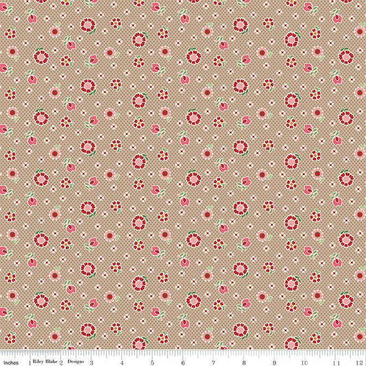 DEAL Mercantile Nostalgic C14391 Tea Dye - Riley Blake Designs - Lori Holt - Floral Flowers Dots - Quilting Cotton Fabric