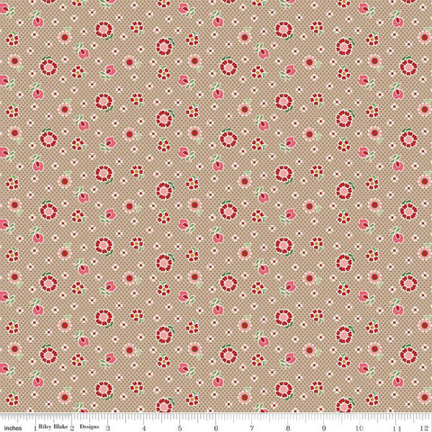 SALE Mercantile Nostalgic C14391 Tea Dye by Riley Blake Designs - Lori Holt - Floral Flowers Dots - Quilting Cotton Fabric