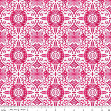 26" End of Bolt - SALE Poppies & Plumes Damask C14292 White - Riley Blake Designs - Damask Medallions - Quilting Cotton Fabric