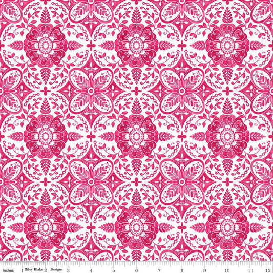 SALE Poppies & Plumes Damask C14292 White - Riley Blake Designs - Damask Medallions - Quilting Cotton Fabric