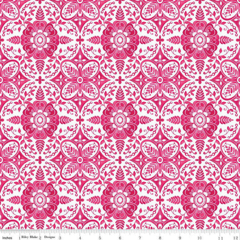 Poppies and Plumes Damask C14292 White - Riley Blake Designs - Damask Medallions - Quilting Cotton Fabric