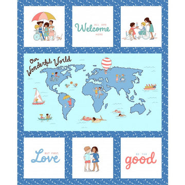 CLEARANCE Wonderful World Panel DH9377 - Michael Miller Fabrics - Map Text Children - Quilting Cotton Fabric